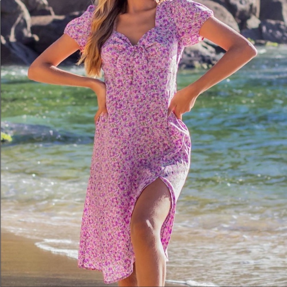 Ditsy Floral print bow knot midi dress